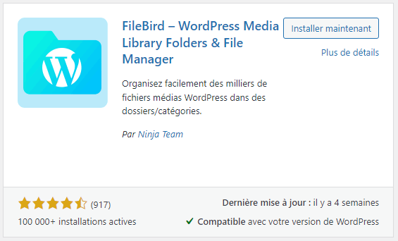 filebird - extension pour trier la médiathèque de WordPress