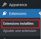 onglet Extensions installées de WordPress