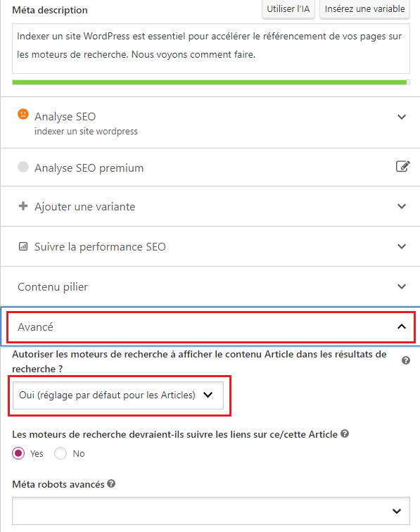 ne pas indexer une page avec Yoast SEO