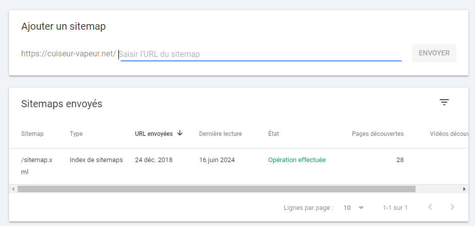 envoyer un sitemap à Google dans la search console
