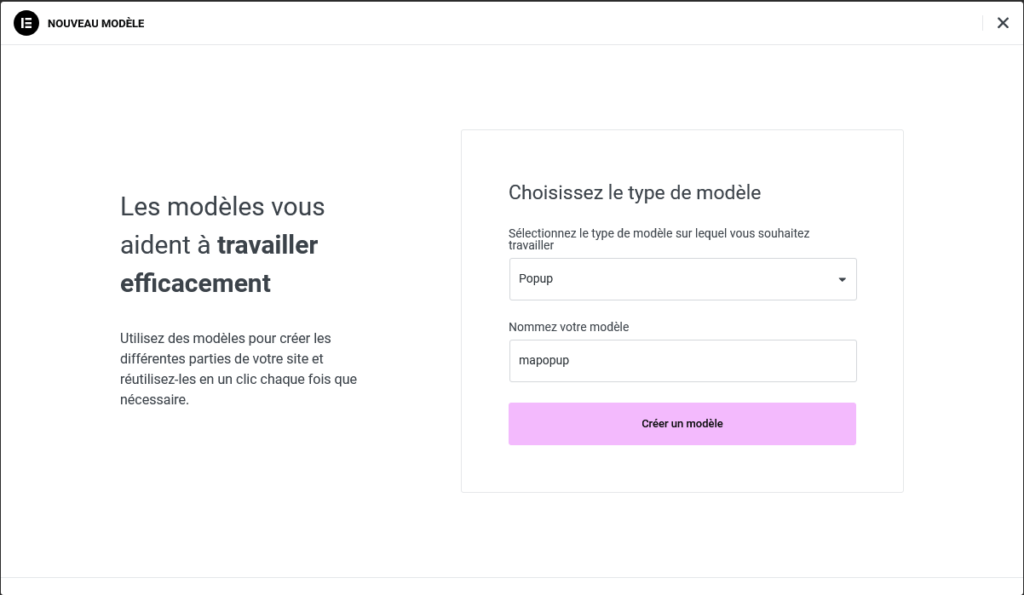 création d'une fenetre modale Elementor