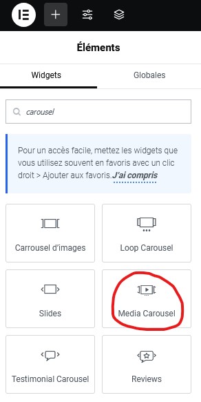 séletionnez le caroussel de média